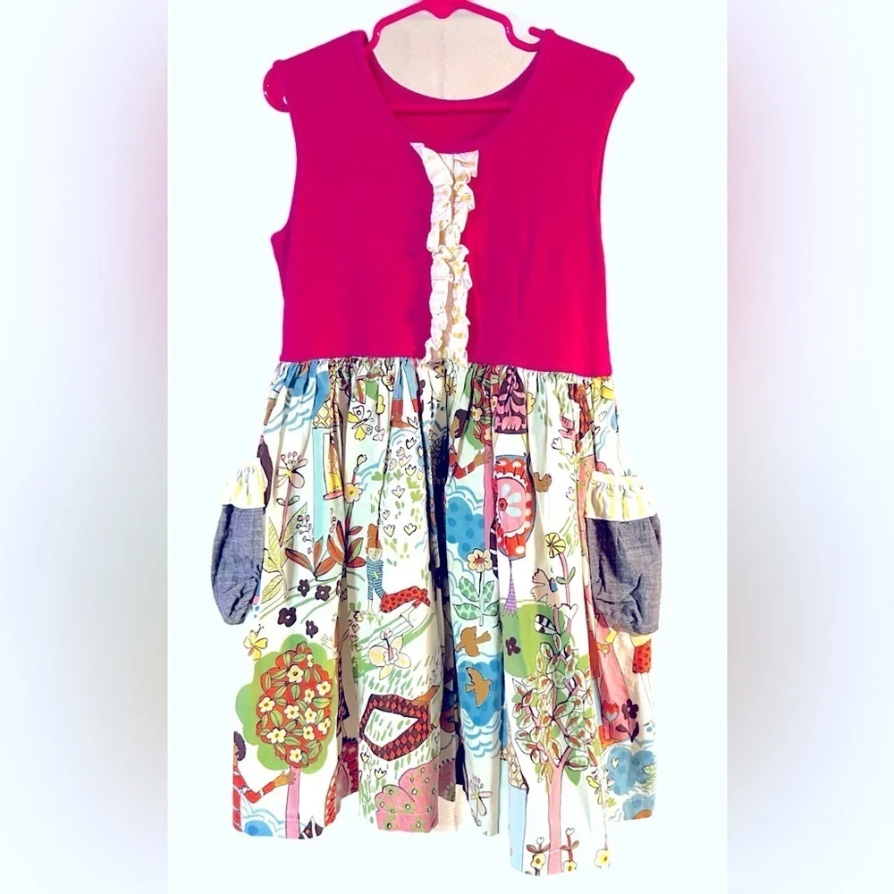Vintage Unique Sweethoney‎ Sleeveless Dress with Whimsical Print, Pockets